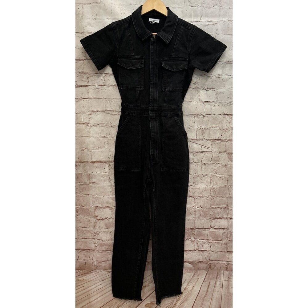 Good American Fit For Success Black Jean Denim Coveralls Jumpsuit Size 0